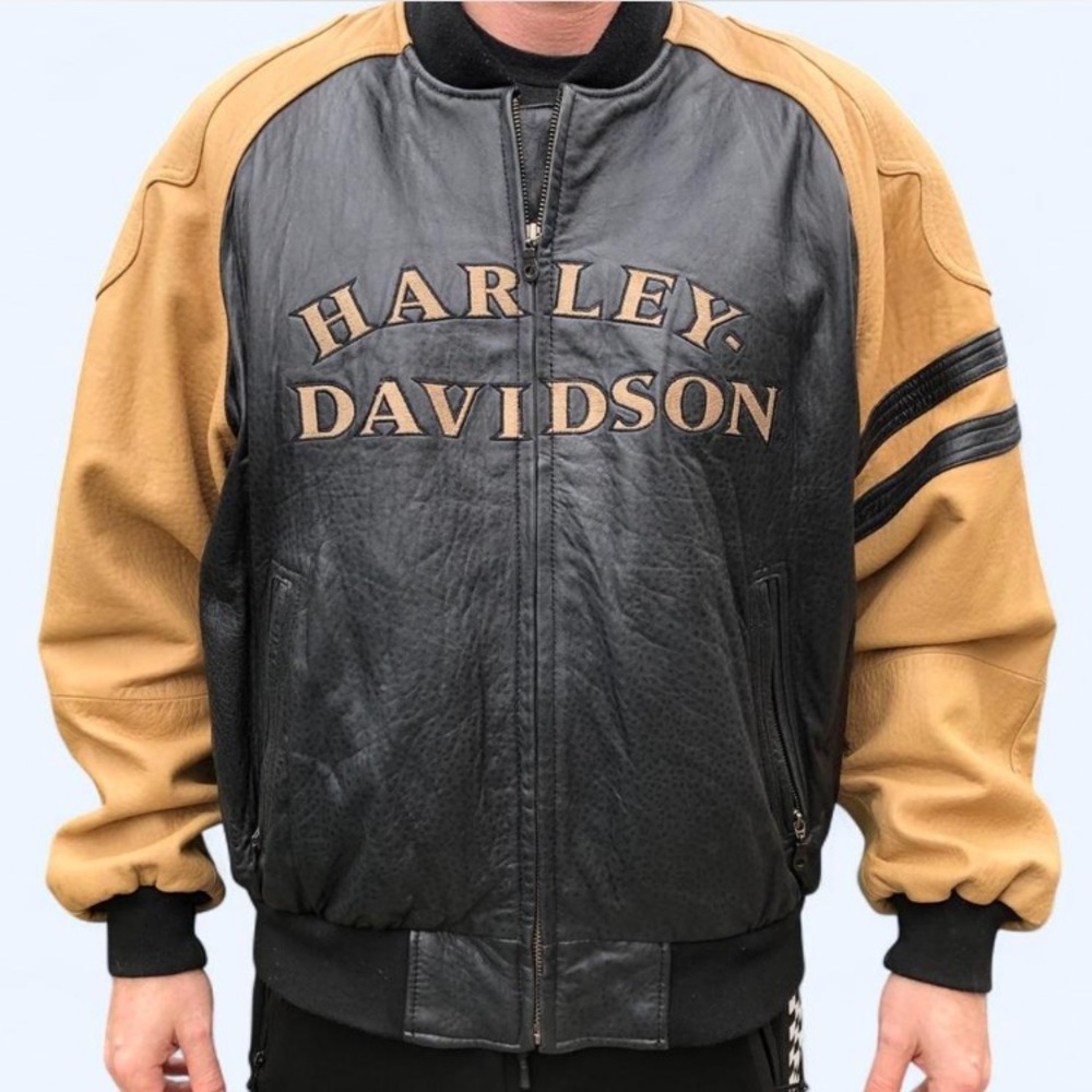 Harley-Davidson Black and Tan Leather Varsity Jacket